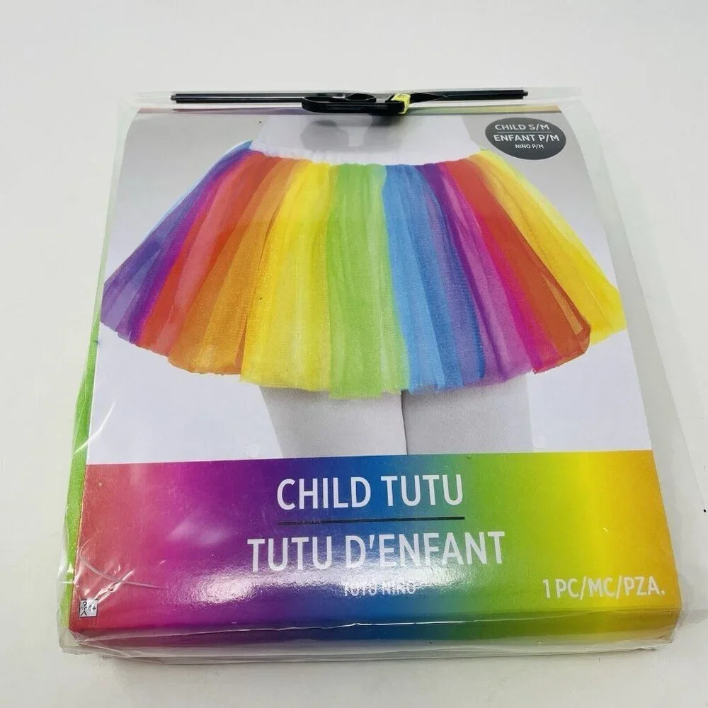 Youth Child Size S/M Mesh Tutu Skirt in Rainbow For Play Pretend Halloween 448‎